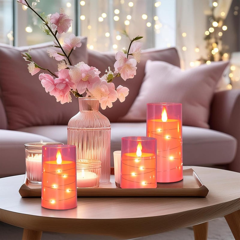Aignis Flickering Flameless Candles Battery Operated Candles LED Candles with Remote Timer for Home/Wedding/Birthday/Holiday Decor, Cherry Blossom Pink 3D Flame Set of 3 (D3 xH4 5" 6") - Image 2